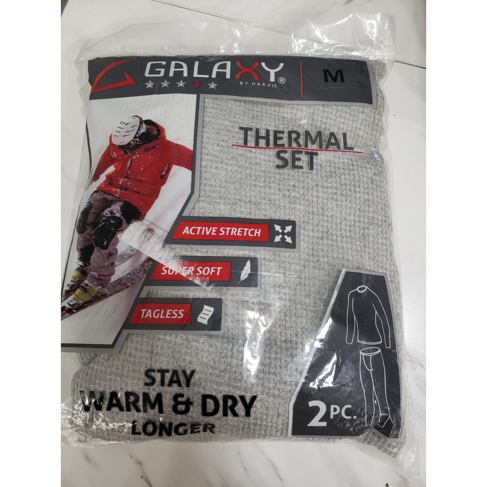 NEW Galaxy Men's Gray 2-Piece Lightweight Thermal Set Size MEDIUM Shirt Pants